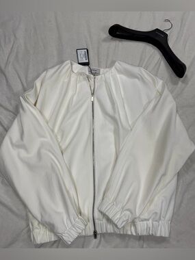 NWT SYSTEM Men's Off-White Shirring Bomber Jacket